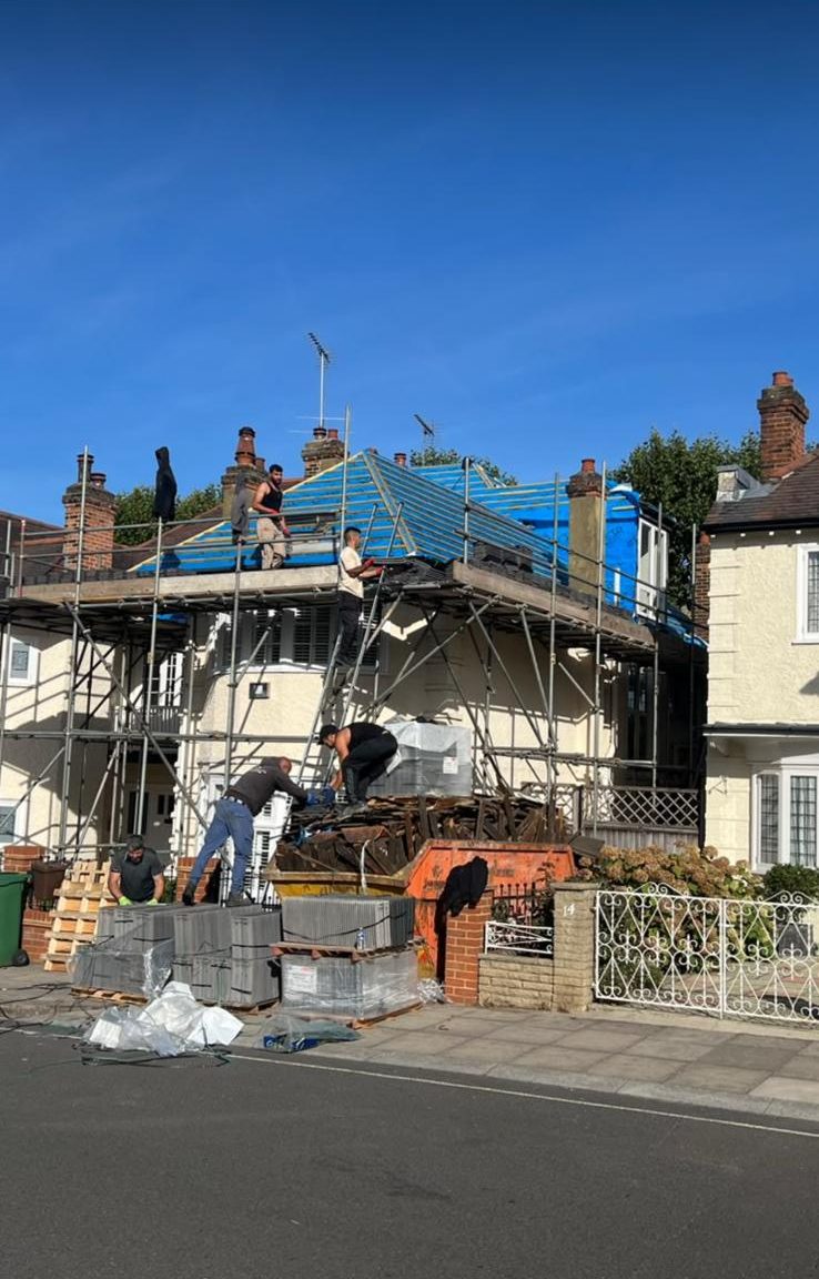 Trend team on site with scaffolding and materials